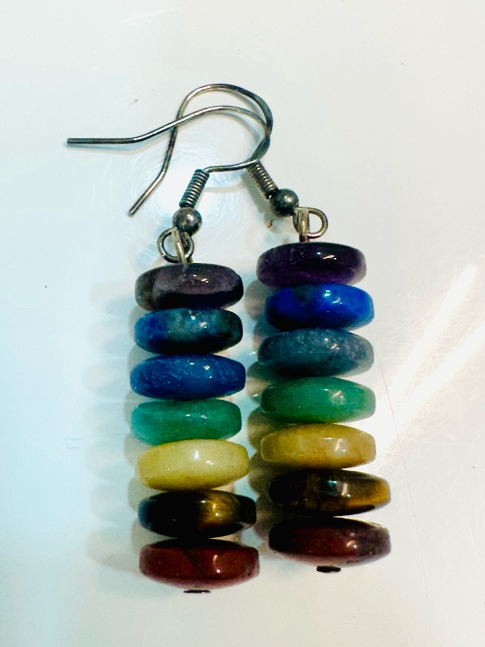 Handmade Rainbow Stacked Genstone Earrings